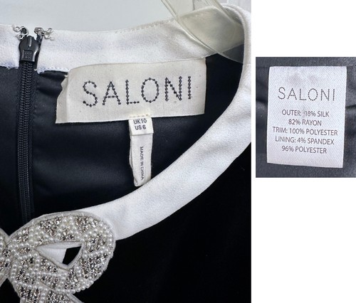Saloni Camille White Crystal Bow Liquid Velvet Mini Dress Black US 6 - Picture 3 of 19