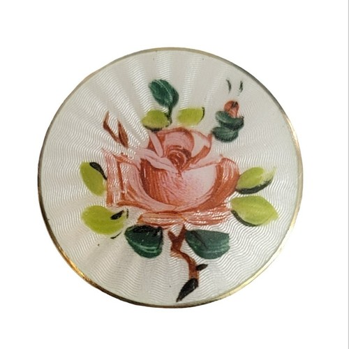 OPRO Norway Sterling Silver Vintage Guilloche Pink Rose Brooch Pin, Signed M428