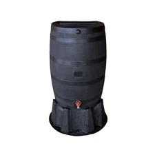 RTS Home Accents Polyethylene 50 Gallon Flat Back Eco Rain Barrel with Stand,...