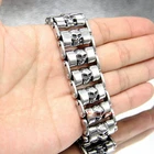 Heavy Men's Stainless Steel Biker Skull Bracelet Silver Wide Watch Band Design