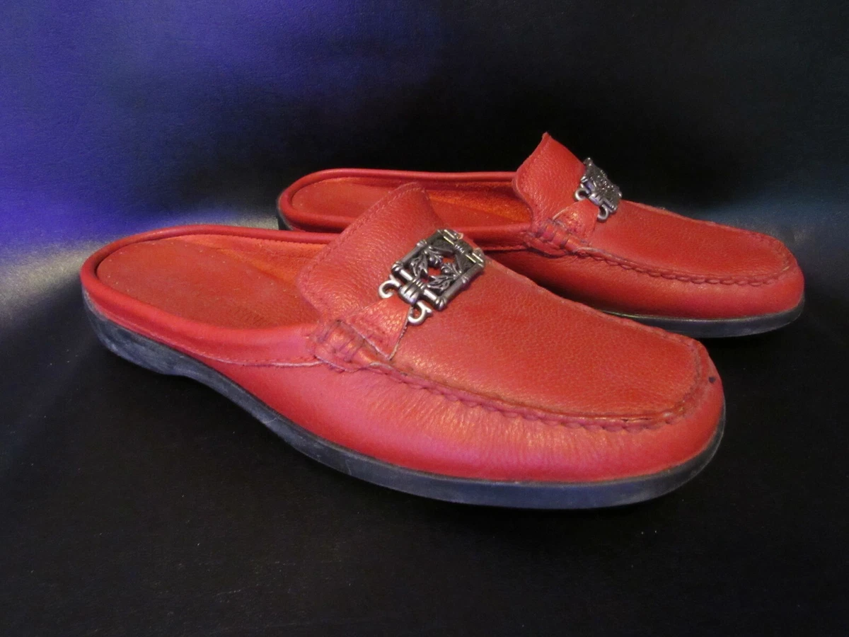Minnetonka Red Leather Mules Slides Woman s Size 6.5 Free Shipping
