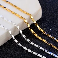 2mm Men Woman 925 Silver Plated Flat Sequins Sparkling Chain Necklace 16-30''