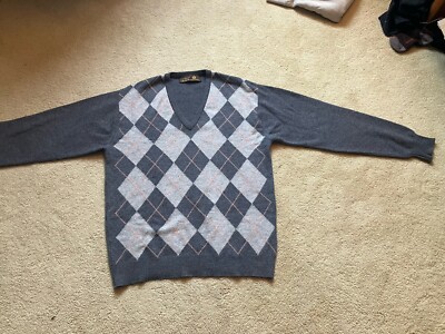Lyle & Scott Vintage Cashmere Sweater Argyle Pattern Scotland Size M/L