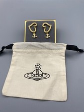 Vivienne Westwood Gold Pave Heart Earrings W/ CZ Orb  Dust Bag