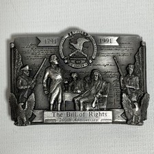 NRA The Bill Of Rights 200th Anniversary 3D Pewter Belt Buckle 1991 Made In USA