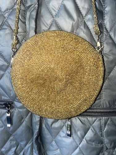 Neiman Marcus Handmade Golden Globe” Beaded Chain & Purse Attached Mirror - Picture 3 of 5