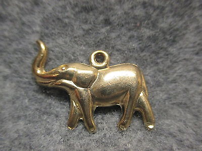 Lucky Elephant With Trunk Up Pendant Charm Gold Finish 1" Long w/ Etched Accents