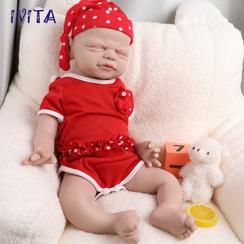 IVITA 21'' Silicone Reborn Infant Eyes Closed Sleeping Girl Soft Silicone Doll - Picture 7 of 12