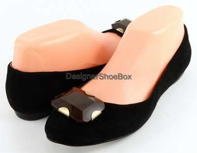 $99 CIRCA JOAN&DAVID ALAMODE Black Suede Brown Stone Designer Comfort Flats 6