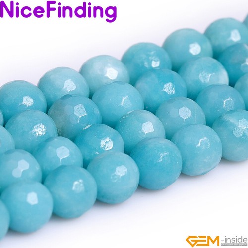 Lote de cuentas sueltas redondas de piedras preciosas amazonita azul natural AAA para hacer joyas de 15" - Imagen 12 de 63