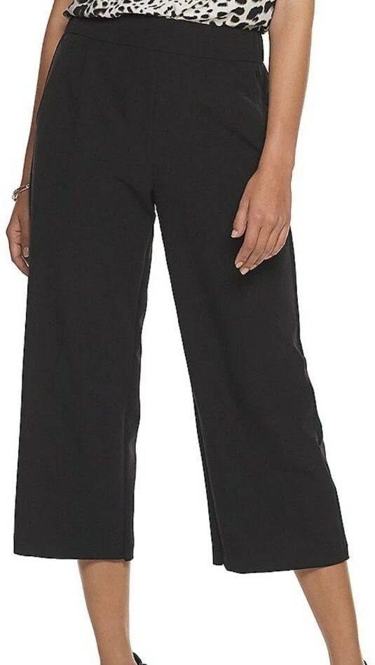 NWT WOMENS APT.9 SOFT CROP PANTS PULL ON BLACK SIZE S WIDE LEG
