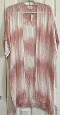 Melrose and Market Peach/Cream Tie Dye Textured Stripes Boho Kimono One Size