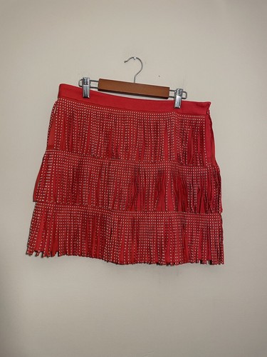 Free The Roses Fringe Studded Skirt Medium Western Festival Cowgirl Red NWT - Picture 3 of 8