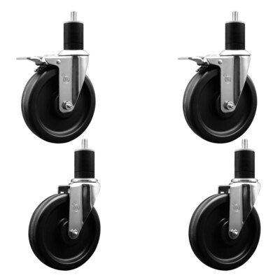 6 Inch Phenolic Swivel 1-3/4 Inch Expanding Stem Caster Set 2 Total Lock Brakes