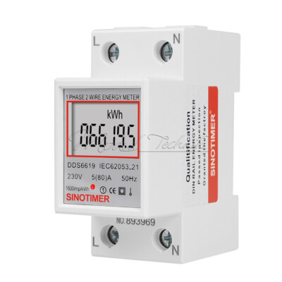 AC 230V Digital Wattmeter 5(80)A Power Energy Meter Din Rail KWH Voltage Current