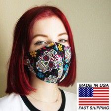 Face Mask reusable washable Cotton hand made Sugar Skulls Multicolor