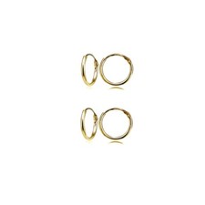 Gold Flash Sterling Silver Small Endless 12mm Round Hoop Earrings, Set of 2 Prs