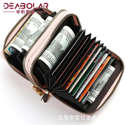 ACCORDION double Zip Around Business Credit ID Card Leather Women