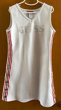 GUESS White V-Neck Sleeveless Mini Dress Rhinestone Logo Button Detail 12 Y2K