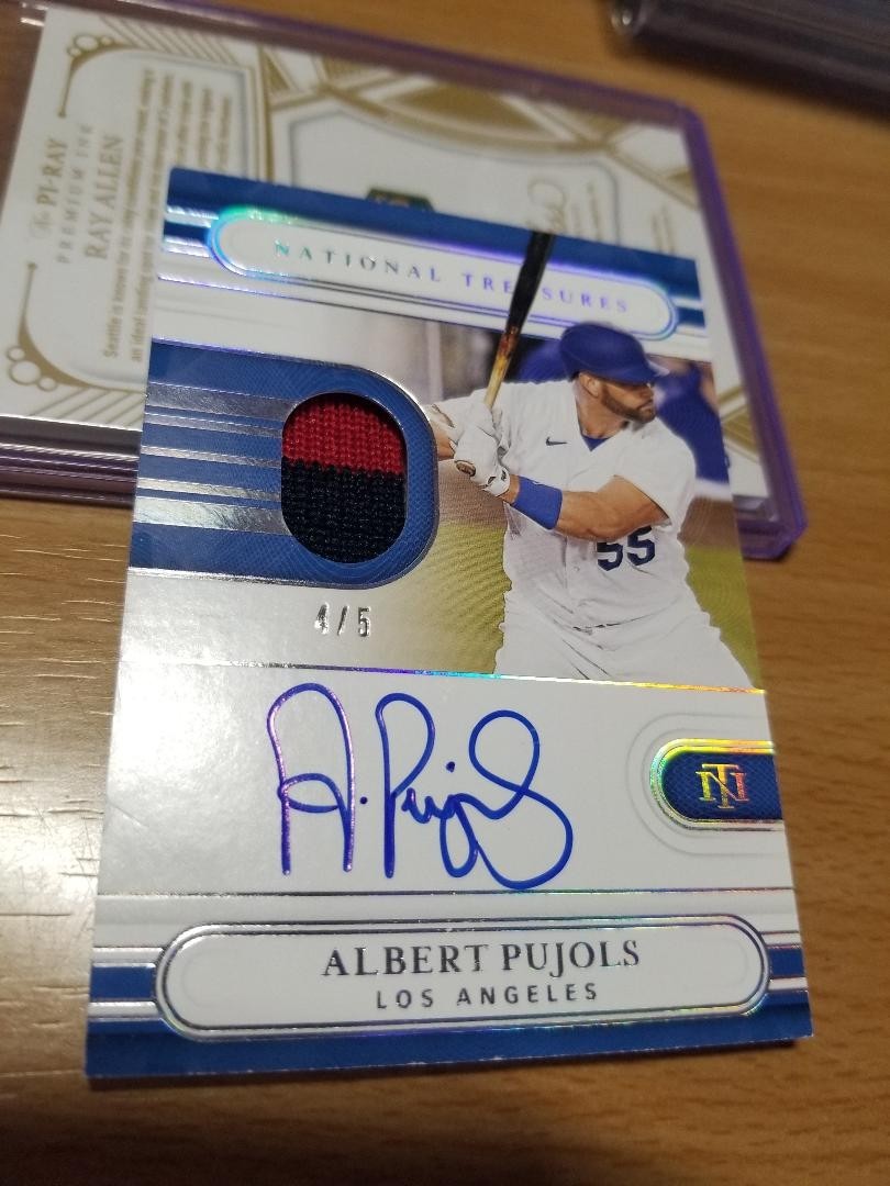 2021 National Treasures Albert Pujols Autograph Silver 2 Color Patch Auto #/5 view 3
