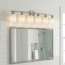 39'' Vanity Light 6 Lights with Glass Shade Bathroom Mirror Wall Nickel Fixture