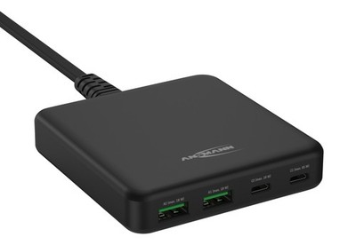 ANSMANN USB Ladegerät 65W 4 Ports Charger, USB-C/USB-A Schnelladegerät