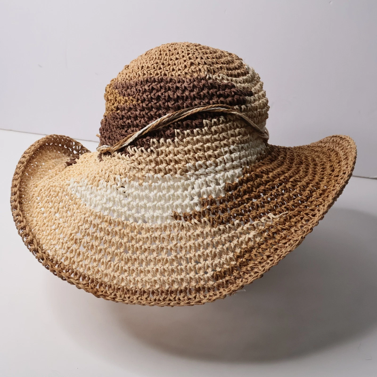 Cappelli Straw Hat Artsy Boho Unique Beach Country Western Summer Brown Tan