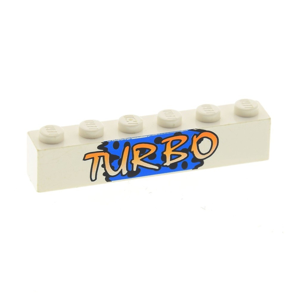1x LEGO Building Brick 1x6 White Printed ""TURBO"" Set 6327 3009pb024