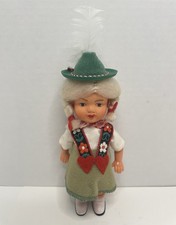 Vtg. German Girl Celluloid Doll Original Costume Hat W/Feather Painted Eyes 7