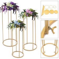 3 Pcs Gold Metal Flower Stand - Elegant Column Decor for Weddings Events