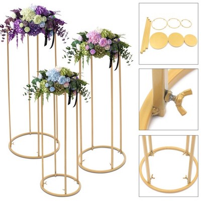 3 Pcs Gold Metal Flower Stand - Elegant Column Decor for Weddings & Events