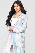 NWT NEW Fashion NOVA Plush White/Rainbow/Silver Sequined long Coat/Jacket Sz Med
