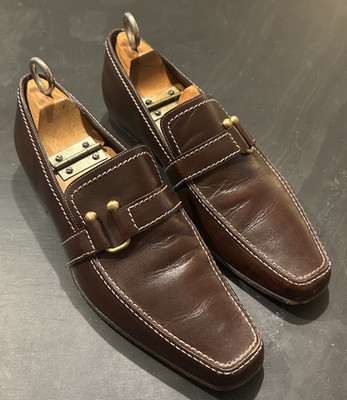 A Testoni Brown Leather Bit Loafers Shoes Men's 6.5 Italy