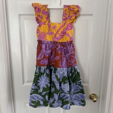 NWT Farm Rio Womens XXS Mixed Tropical Swing Mini Dress Ruffle Sleeves Colorful