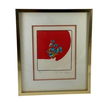 Peter Max Pencil Signed Limited Edition Print Flowers in Red Vintage 1970s