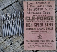 Cleveland Twist Drill Co. High Speed DRILL BITS #41 Stub 63E 1 doz. Made in USA