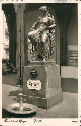 Postcard Karlsbad Karlovy Vary Sprudel Hygieia Statue - Fotokarte 1939 - Picture 2 of 3