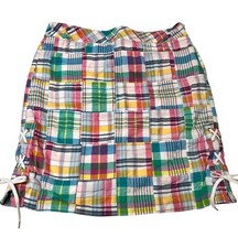 Talbots Multicolor Patchwork Mini Skirt 100 Cotton Side Zip Laced Casual 2P