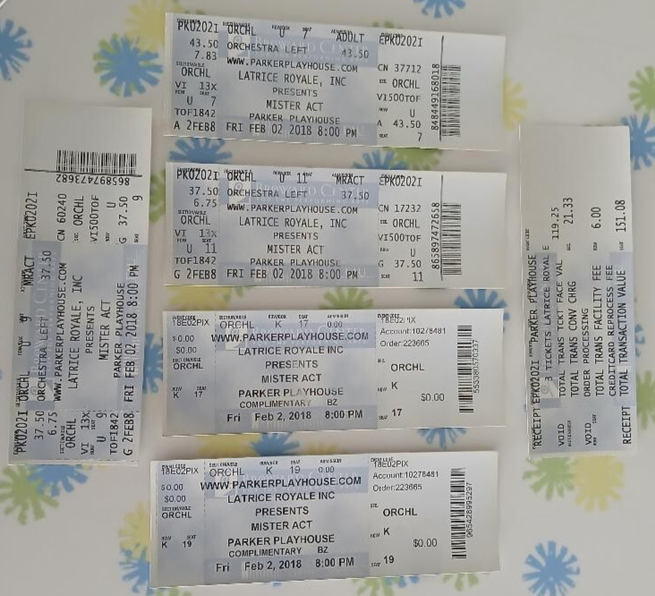 Latrice Royal 5 Tickets Mister Act Parker Playhouse Ft Lauderdale FL 2/2/2018