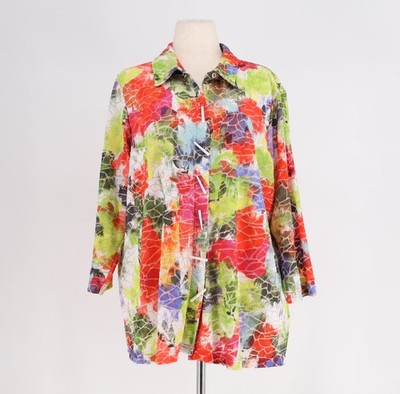 ALI MILES Abstract Floral Toggle Button Up Tunic Top Blouse 3/4th Sleeve Size 1X