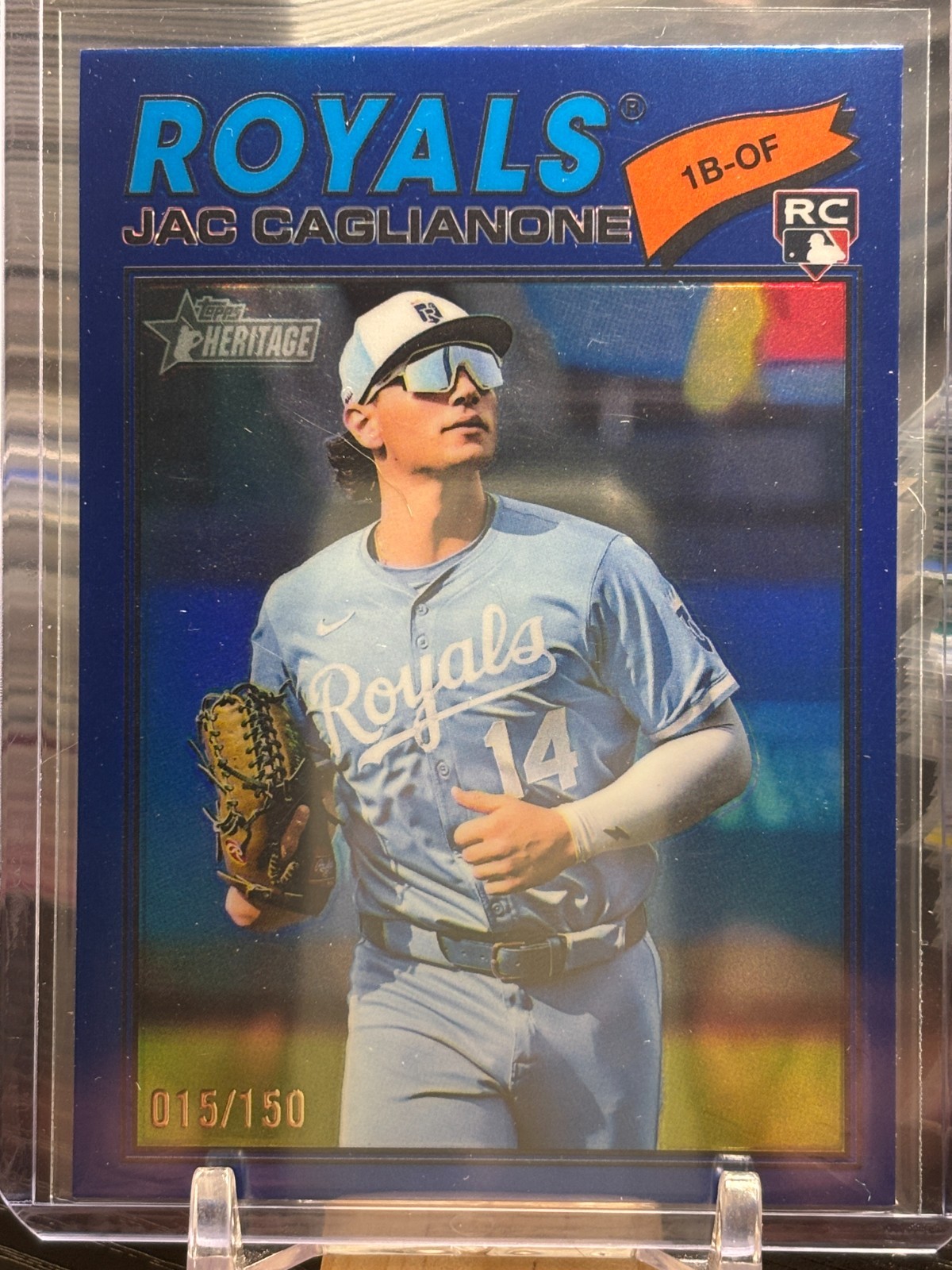Jac Caglianone 2026 Topps Heritage Blue Chrome Refractor Card #136 015/150