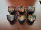 (6)  Fenton Carnival Glass Blue Orange Tree Pattern Punch Cups