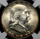 1949 S FRANKLIN HALF DOLLAR NGC MS 64 GLOWING WHITE OBVERSE WITH COMPELLING RIM