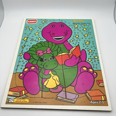 Vintage Playskool Wood Puzzle Barney Baby Bop's Bedtime Story #328-01 6 Pc 1993