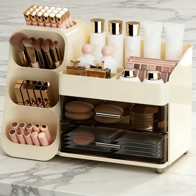 Large Makeup Organizer with Brush Holder, Spacious Cosmetics Display Case wit...