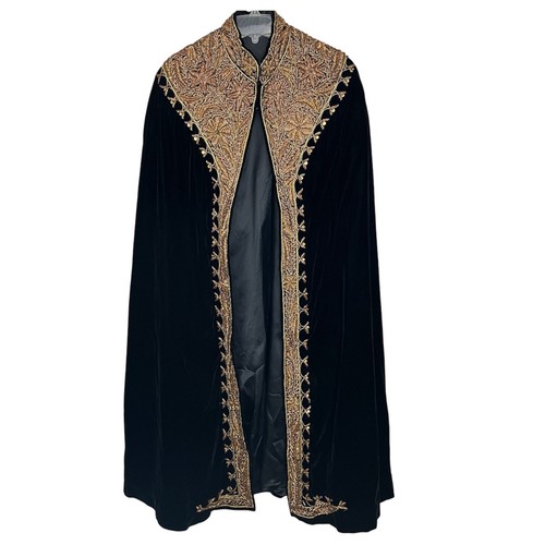 Vintage Black Velvet Theatrical Opera Cape Gold Embroidered Cloak