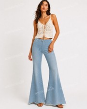 FREE PEOPLE We The Free Just Float On Flare Jeans Raw Hem Boho Y2K Sz 31 Hippie