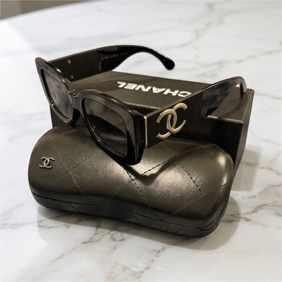 CHANEL Women s Square Sunglasses Black Plastic Frame Black Lenses with Case