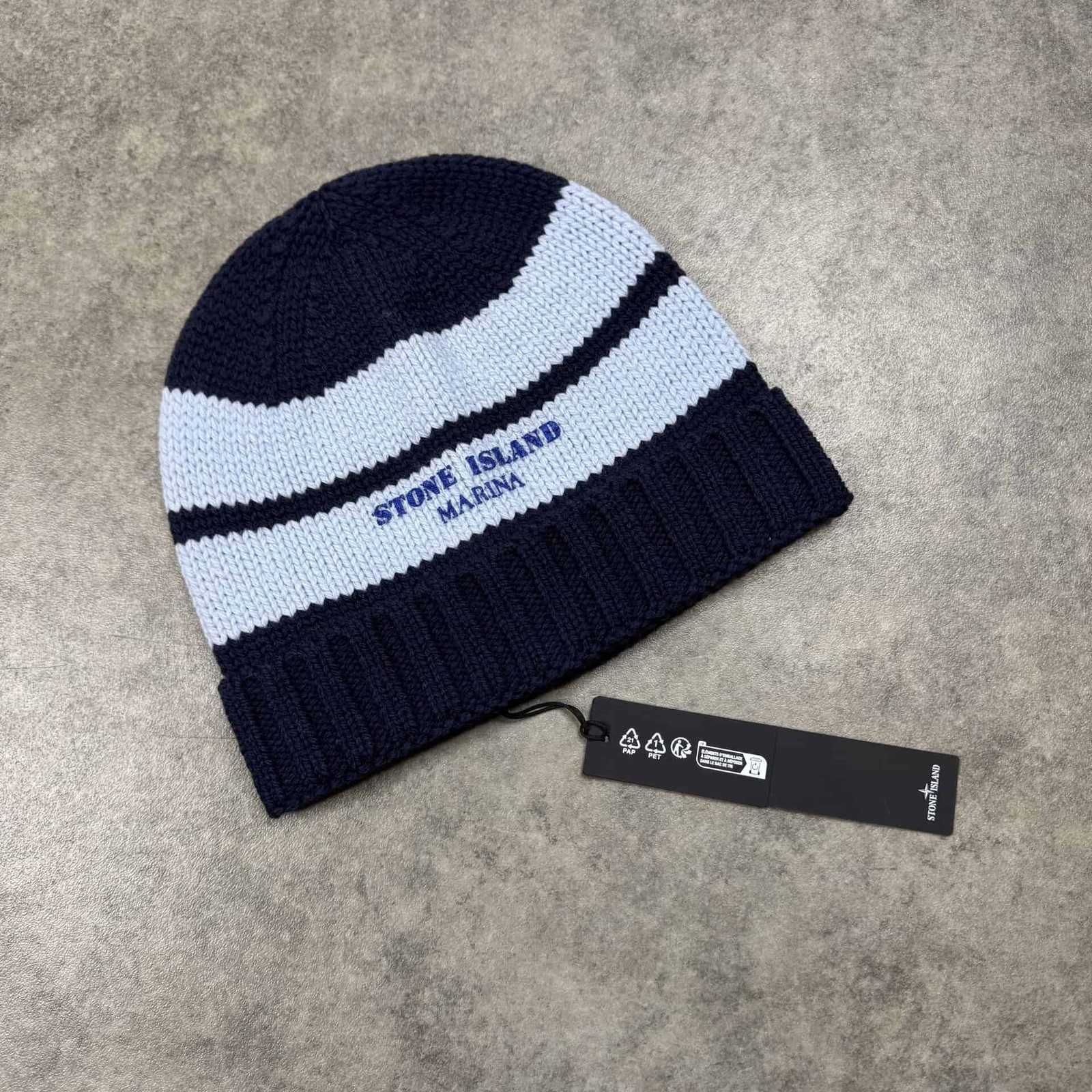 Stone Island Marina Striped Knitted Wool Beanie Hat RRP £195