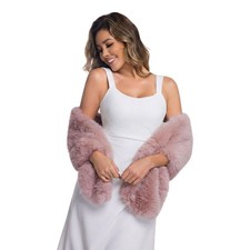 Womens Faux Fur Collar Scarf Wrap, Winter Warm Stole Shawl Shrug Neck Warmer ...